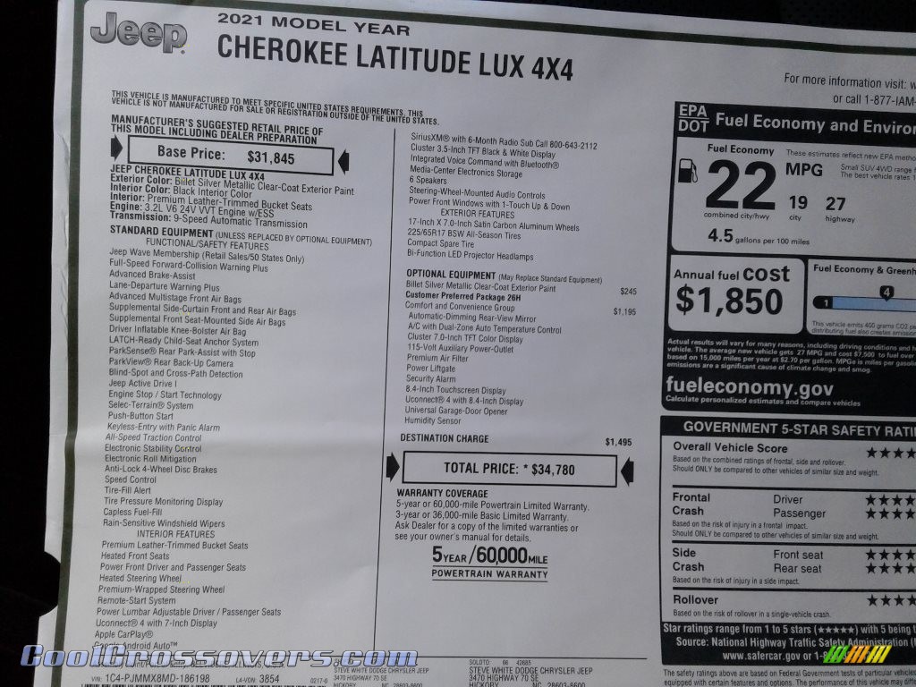2021 Cherokee Latitude Lux 4x4 - Billet Silver Metallic / Black photo #30