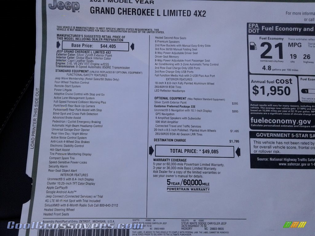 2021 Grand Cherokee L Limited 4x4 - Silver Zynith / Black photo #31