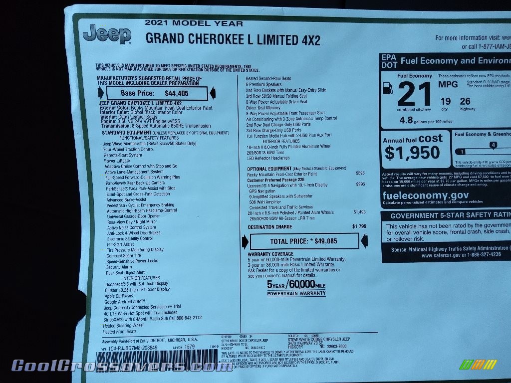 2021 Grand Cherokee L Limited 4x4 - Rocky Mountain Pearl / Black photo #32