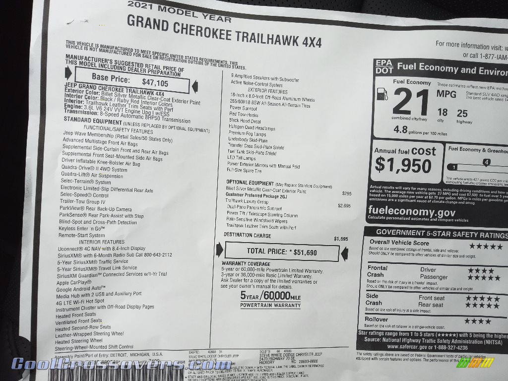 2021 Grand Cherokee Trailhawk 4x4 - Billet Silver Metallic / Ruby Red/Black photo #33